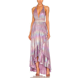 Retrofete 'Calico' Purple V Neck Halterneck Dress Size XS